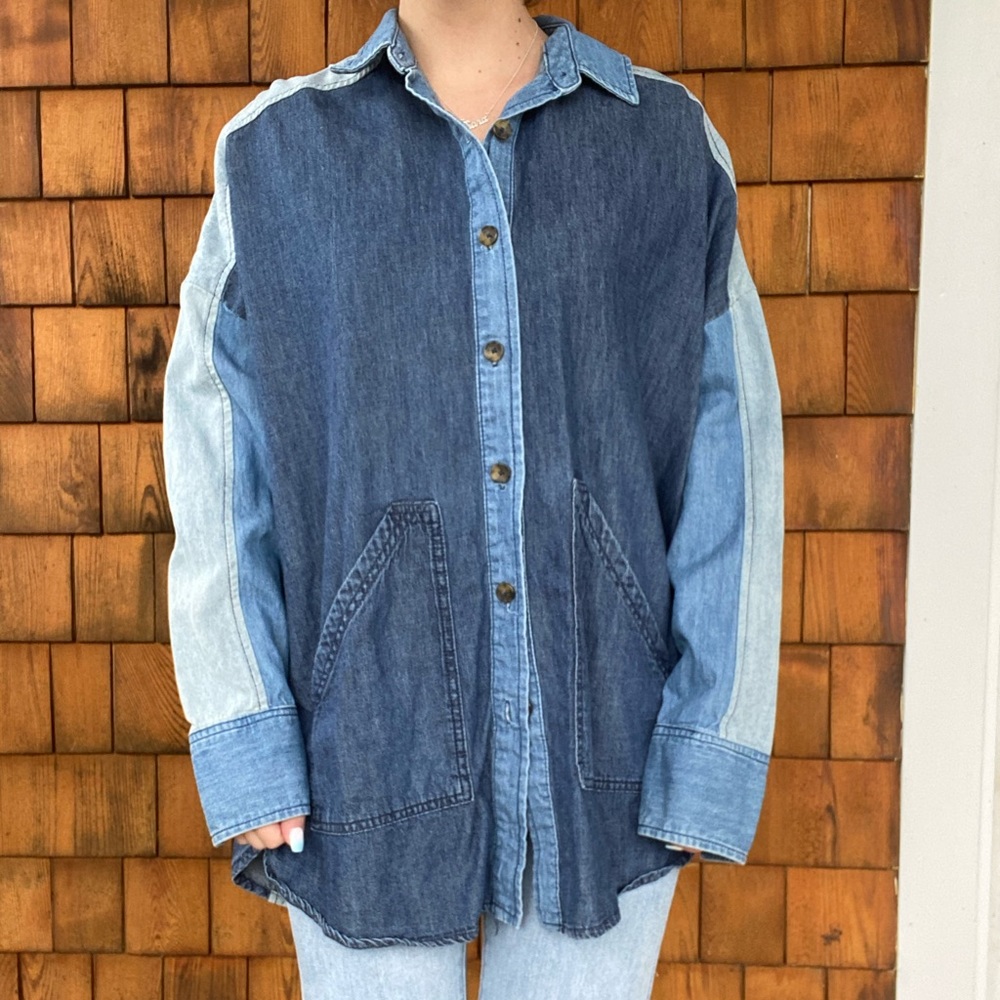 Free People Denim Patchwork Flannel